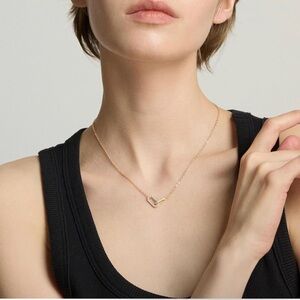 14K Gold plated Paper Clip Choker Cubic Zirconia Necklace